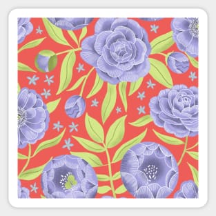 Purple peonies on orange Sticker